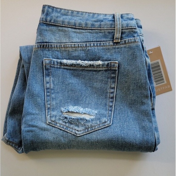 Womens High Waist Tapered Jeans Destructed Diana Wash Size 32 Just Fab - Picture 1 of 8